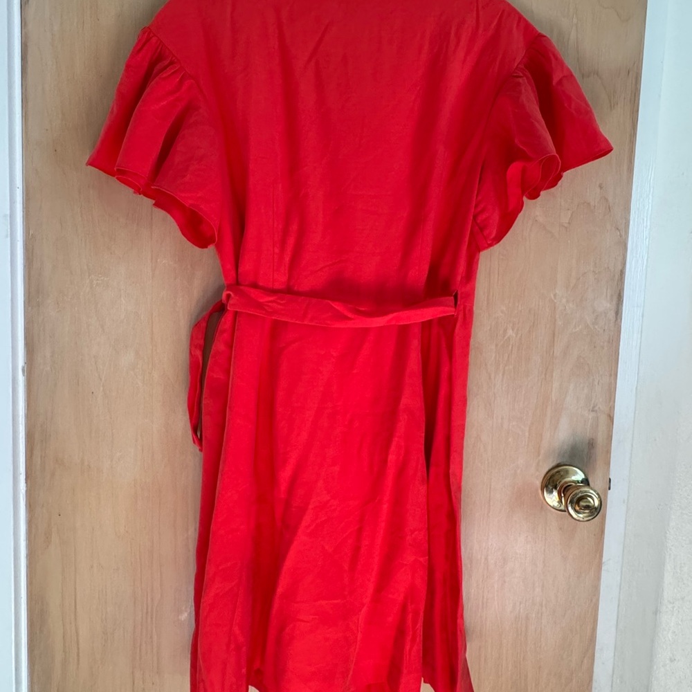 Club Monaco Red Ruffled Wrap Mini Dress - Picture 4 of 5